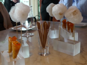 The Bazaar_cotton candy foie gras and bagel and lox cone 2